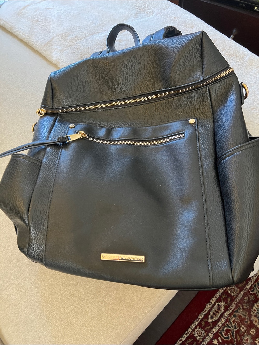 Poppy & Peonies Black vegan Leather Commuter Backpack with Gold Hardware